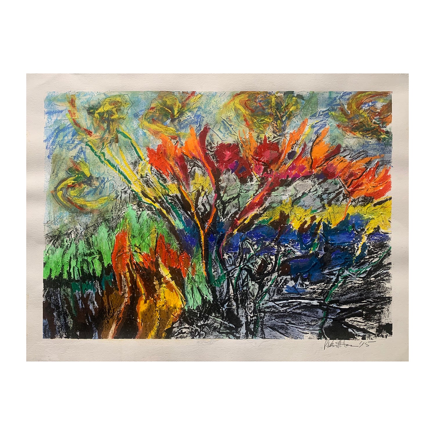 Original Mixed Media Painting of a Gardenscape, 22.5 x 30 inches, by Patty Pendleton