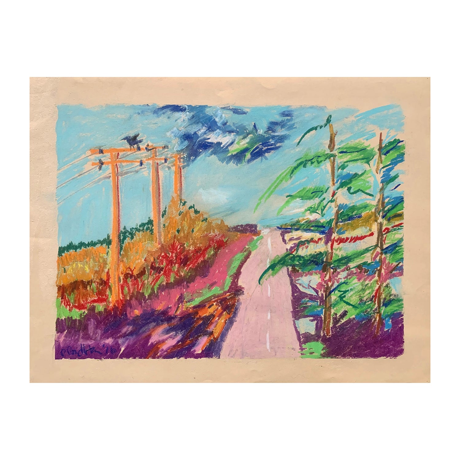 Original Soft Pastel Painting of a Country Road Landscape, 19.75 x 25.5 inches, by Patty Pendleton