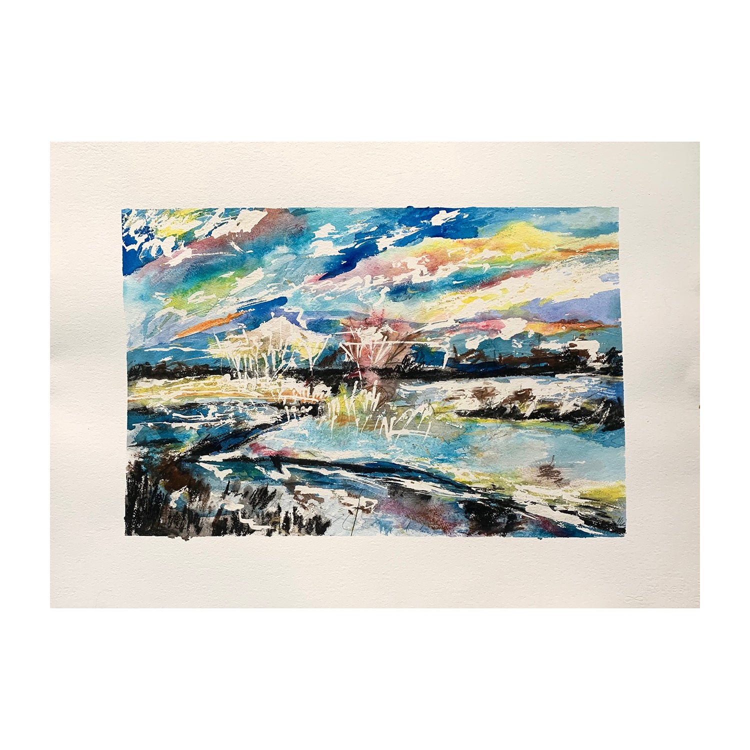 Original Mixed Media Painting of a Salt Marsh Landscape, 22.75 x 30.25 inches, by Patty Pendleton