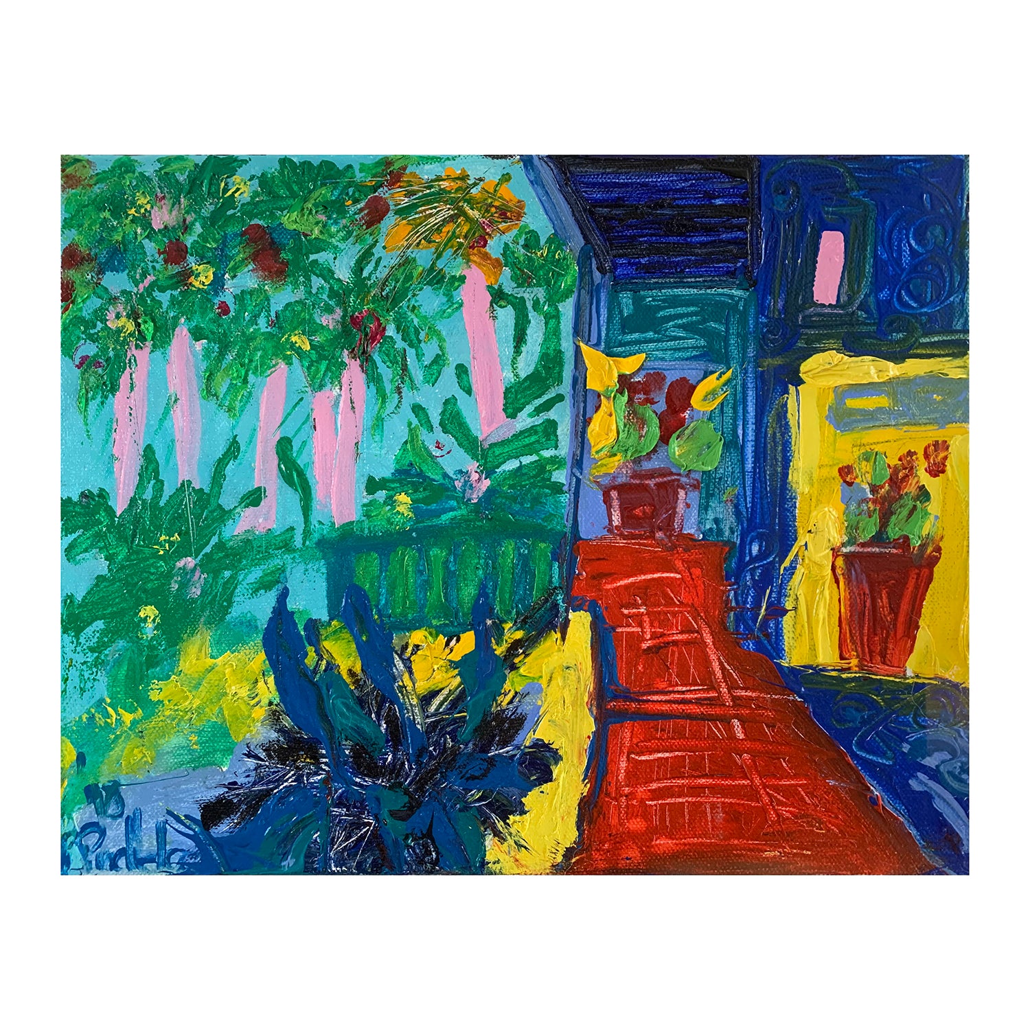 Original Acrylic Painting of a Garden Landscape, 11 x 14 inches, by Patty Pendleton