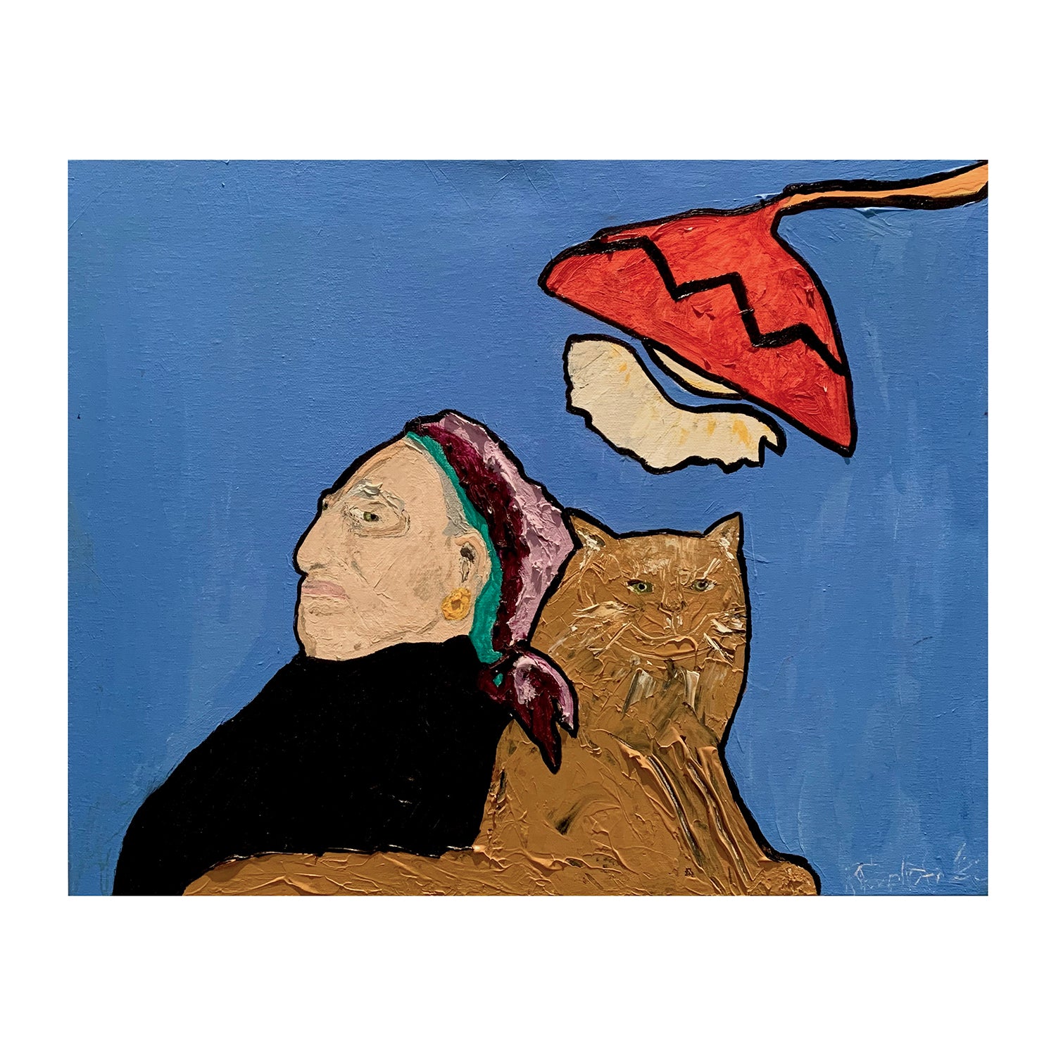 Original Acrylic Portrait Painting of a Woman and a Cat, 16 x 20 inches, by Patty Pendleton