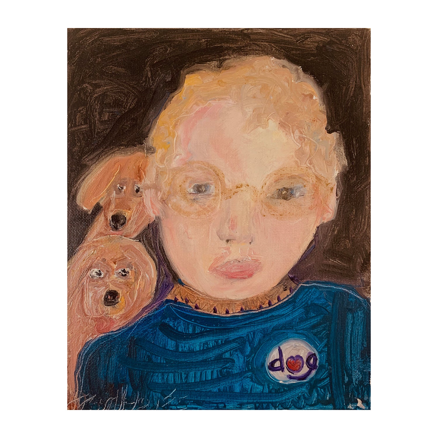 Original Oil Painting of a Boy and Dogs Portrait, 10 x 8 inches, by Patty Pendleton