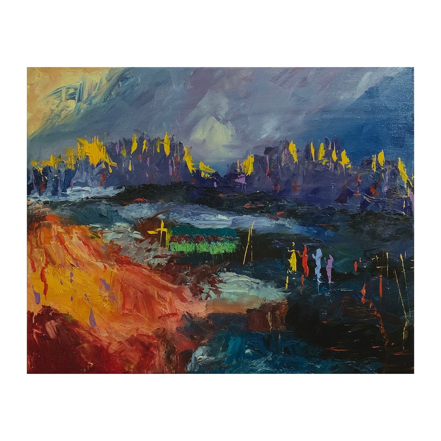 Original Mixed Media Painting of a Indigenous Evening Landscape, 16 x 20 inches, by Patty Pendleton