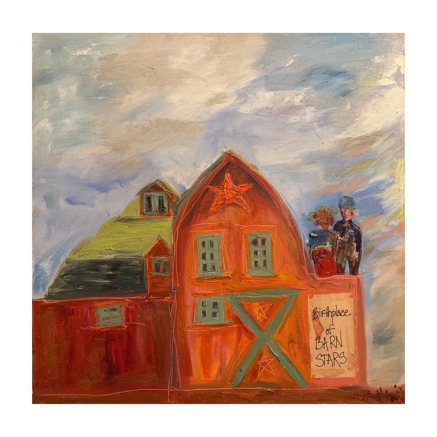 Original Acrylic Portrait Painting of Farm Owners and their Barn, 24 x 24 inches, by Patty Pendleton