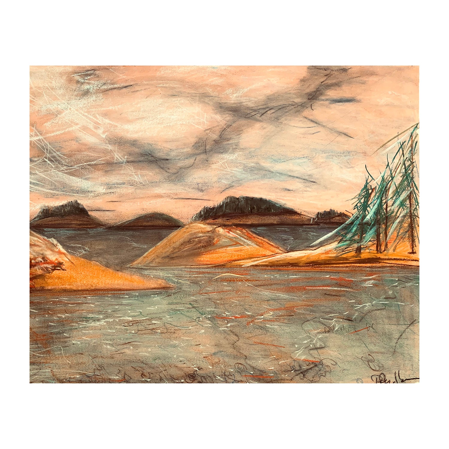 Original Hard Pastel Painting of an Ocean Island Landscape, 15.5 x 20.5 inches, by Patty Pendleton