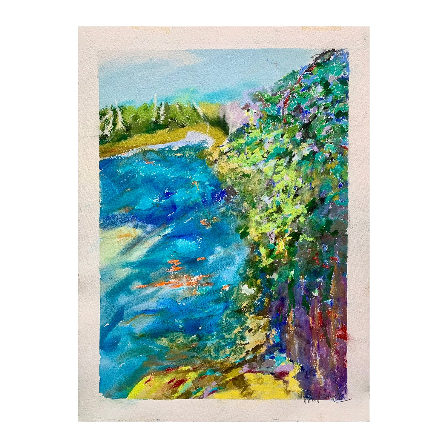 Original Pastel Painting of an Ocean Cove Landscape, 30 x 22.5 inches, by Patty Pendleton