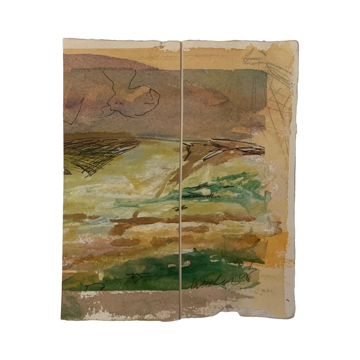 Original Diptych Mixed Media Painting of a Landscape, 6.25 x 5.25 inches, by Patty Pendleton