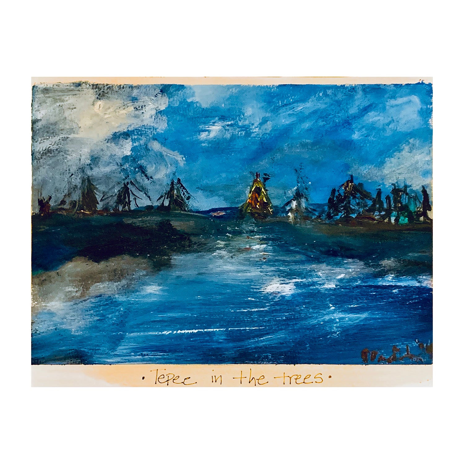 Original Mixed Media Painting of an Oceanside Landscape, 8.5 x 10.9 inches, by Patty Pendleton