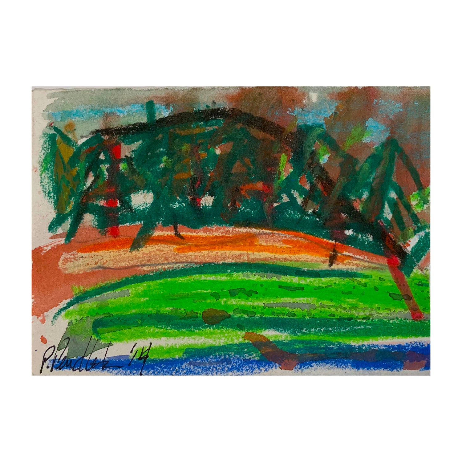 Original Mixed Media Painting of an Abstracted Forest Landscape, 4 x 5.5 inches, by Patty Pendleton