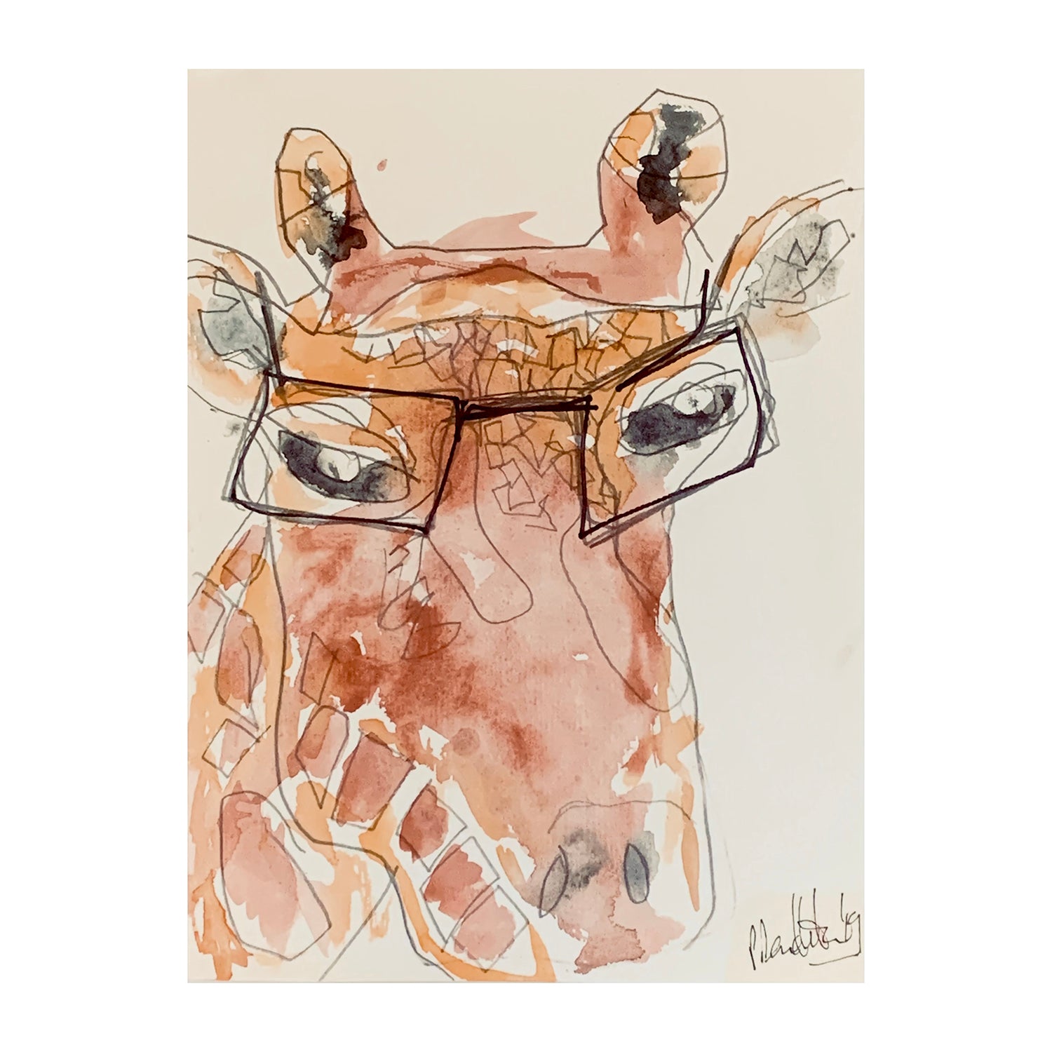 Original Mixed Media Portrait Painting of a Giraffe, 11.25 x 8.25 inches, by Patty Pendleton