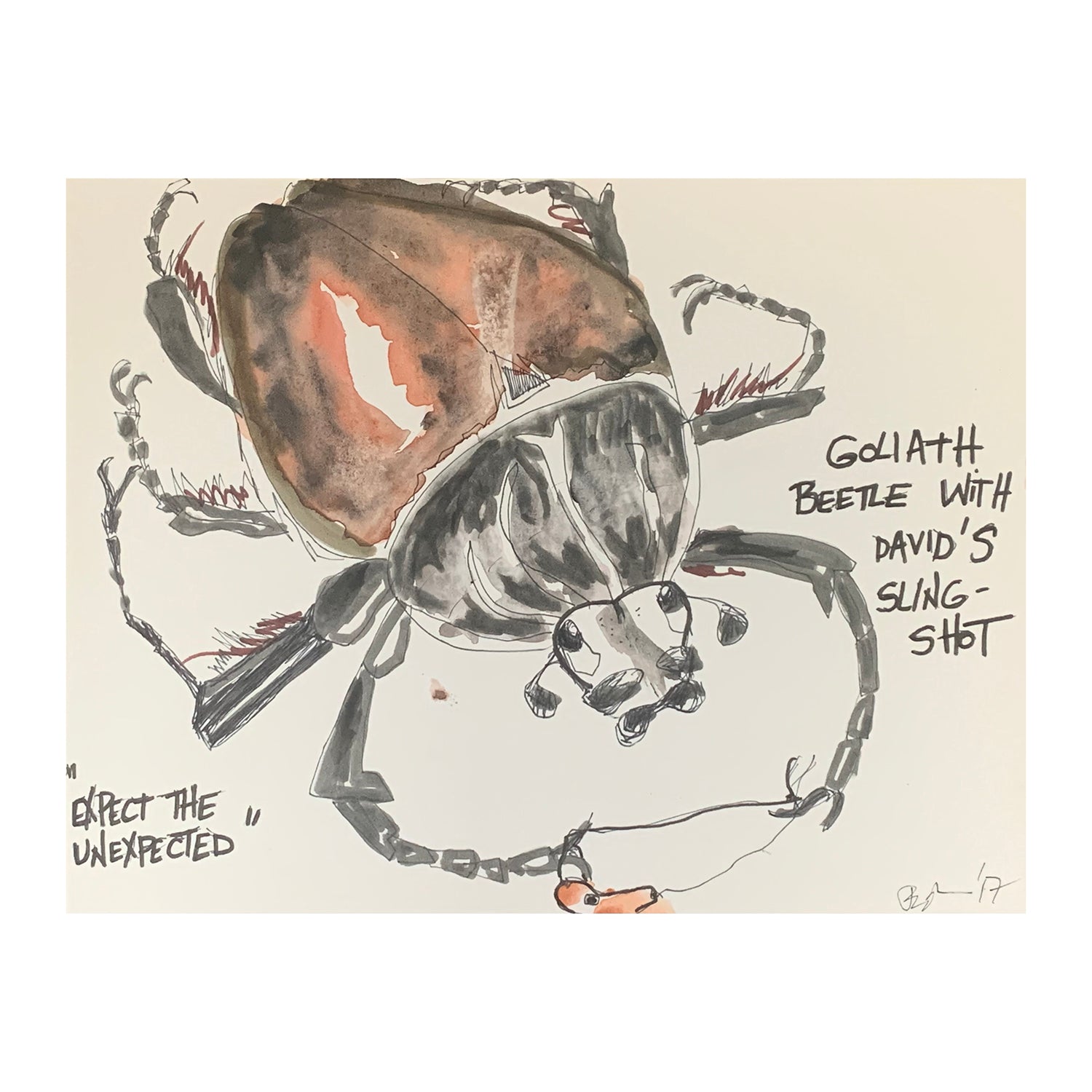 Original Mixed Media Portrait Painting of a Beetle, 9 x 12 inches, by Patty Pendleton