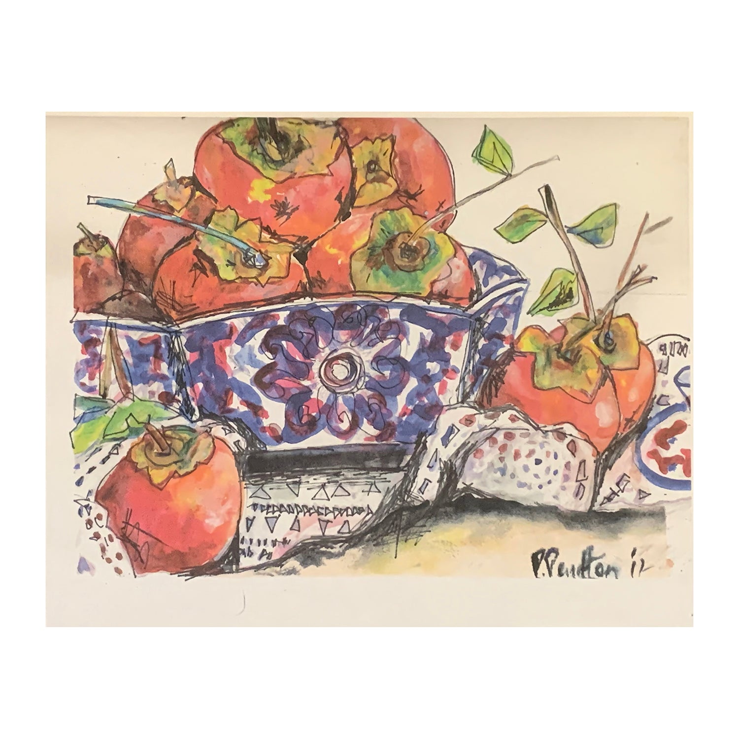 Digitial Reproduction of a Still Life with Persimmons, 8.5 x 10.6 inches, by Patty Pendleton